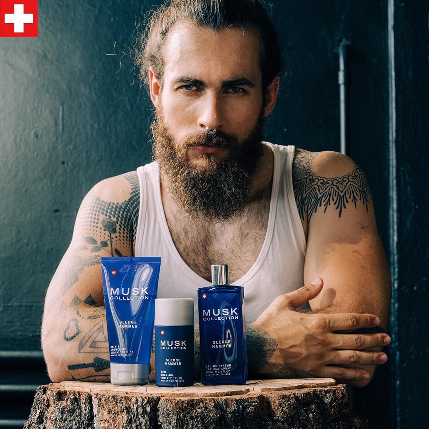Musk Collection Sledge Hammer Eau de Parfum för män, 100 ml, Långvarig doft med träig och myskig ton, Lämplig för alla tillfällen, Tillverkad i Schweiz, Hög kvalitet, Med plastförsegling