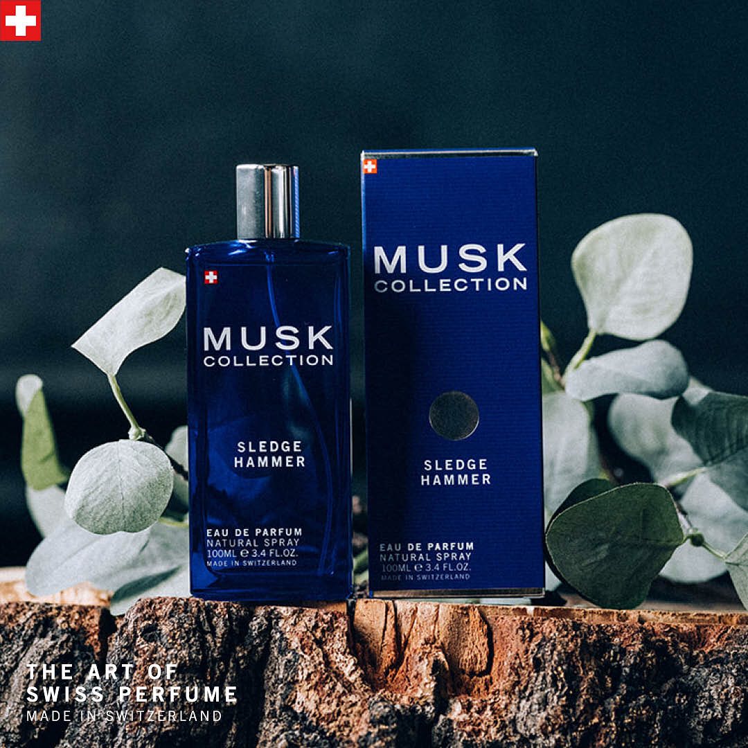 Musk Collection Sledge Hammer Eau de Parfum för män, 100 ml, Långvarig doft med träig och myskig ton, Lämplig för alla tillfällen, Tillverkad i Schweiz, Hög kvalitet, Med plastförsegling