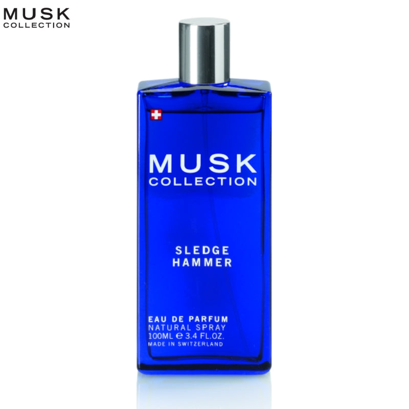 Musk Collection Sledge Hammer Eau de Parfum för män, 100 ml, Långvarig doft med träig och myskig ton, Lämplig för alla tillfällen, Tillverkad i Schweiz, Hög kvalitet, Med plastförsegling