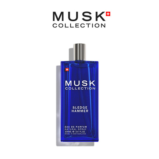 Musk Collection Sledge Hammer Eau de Parfum för män, 100 ml, Långvarig doft med träig och myskig ton, Lämplig för alla tillfällen, Tillverkad i Schweiz, Hög kvalitet, Med plastförsegling